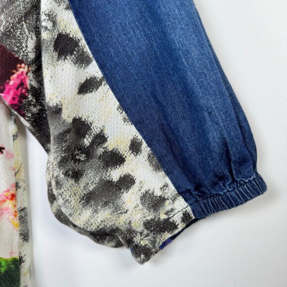 Desigual Blouse Women's Large Floral Abstract Print Boho Artwear Top Blue - Picture 8 of 15